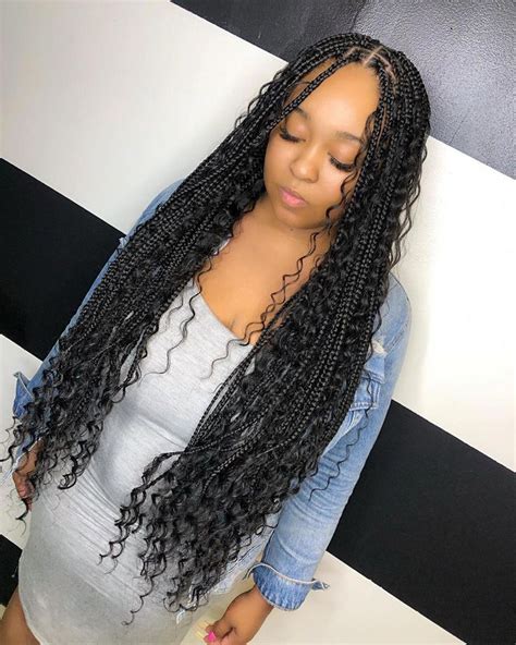 Blue Knotless Braids If you want a cute and stylish knotless braids style, check this out. . Knotless with curls coming out